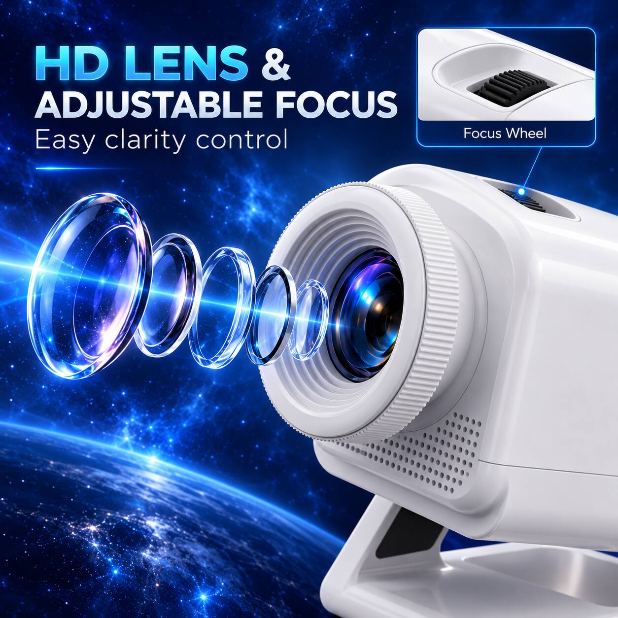 HD LENS & ADJUSTABLE FOCUS  
Easy clarity control  
Focus Wheel