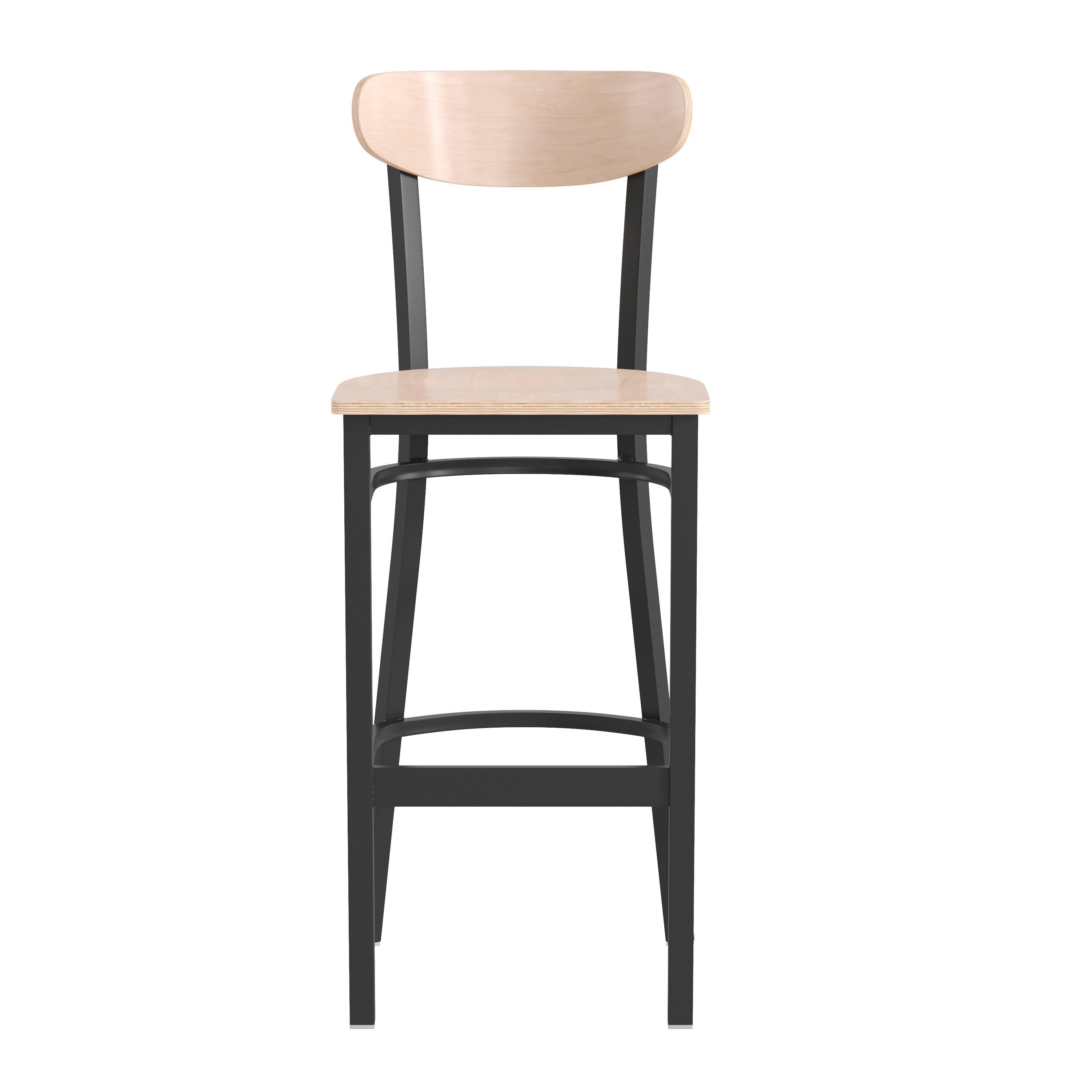 Alt View 10. Emma + Oliver - Yara Industrial Barstool with Rolled Steel Frame and Solid Wood Seat - 500 lbs. Static Weight Capacity - Natural Birch.