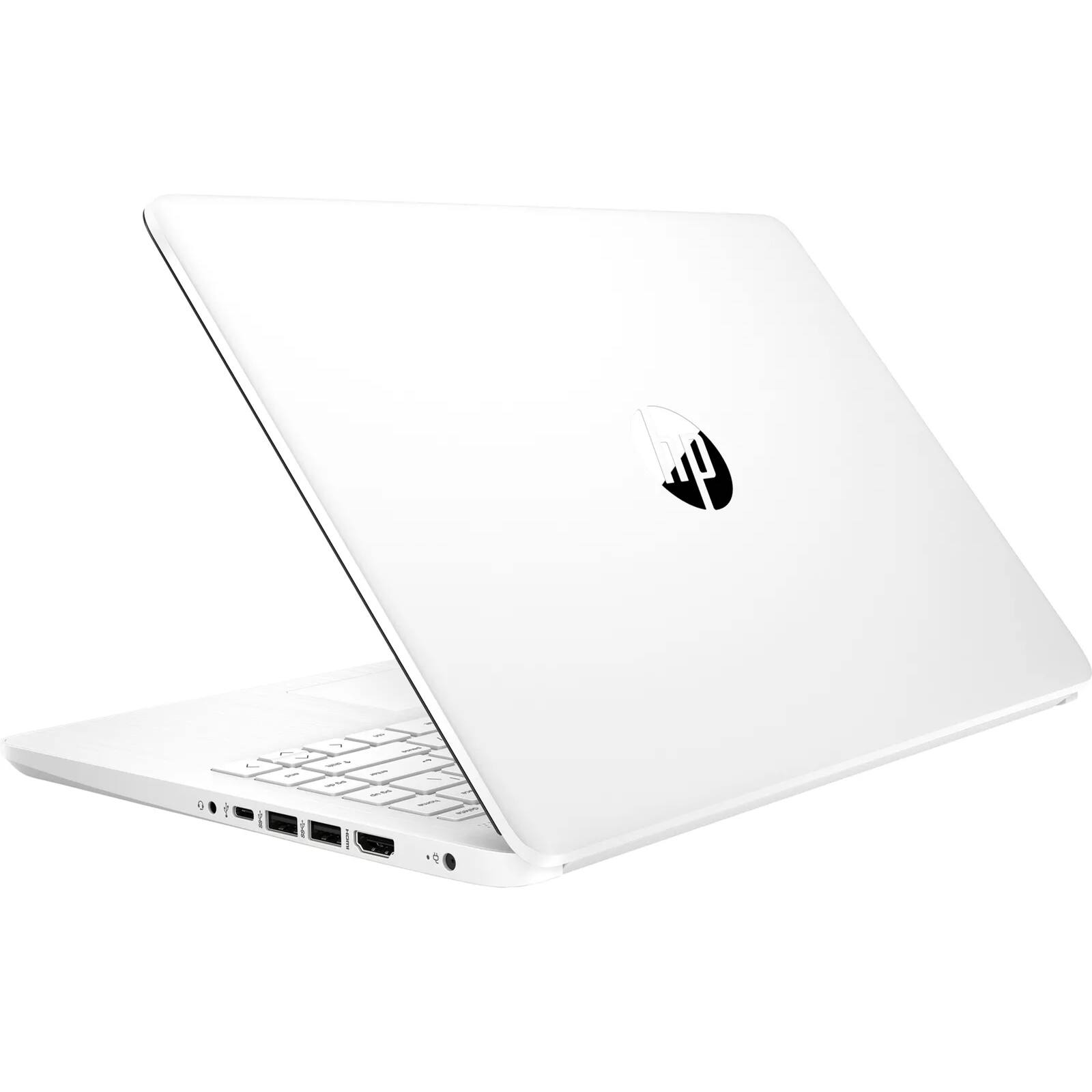 Alt View 2. HP - HP 14" HD Laptop - Intel Celeron N4120 - 4GB RAM - 64GB eMMC + 128GB SD Card - Windows 11 Pro - Snowflake White - Snowflake White.