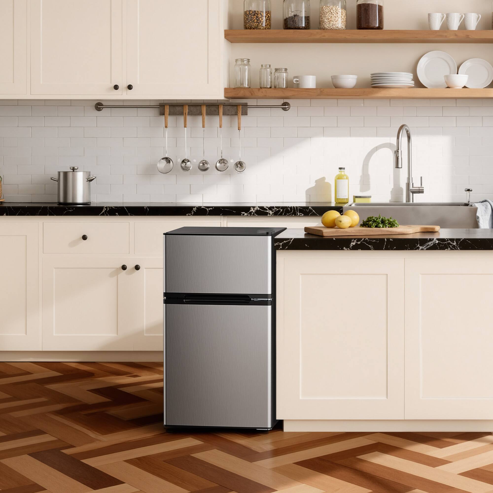 Alt View 6. SIMZLIFE - 3.2 Cu ft Two-Door Mini Refrigerator with Freezer, Compact Design & Adjustable Removable Shelves - silvery.