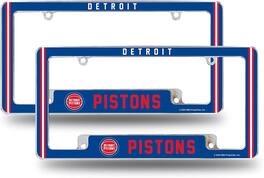 Rico Industries - Detroit Basketball Pistons (Set of 2) Chrome Metal License Plate Frames with Bold Full Frame Design - Multi