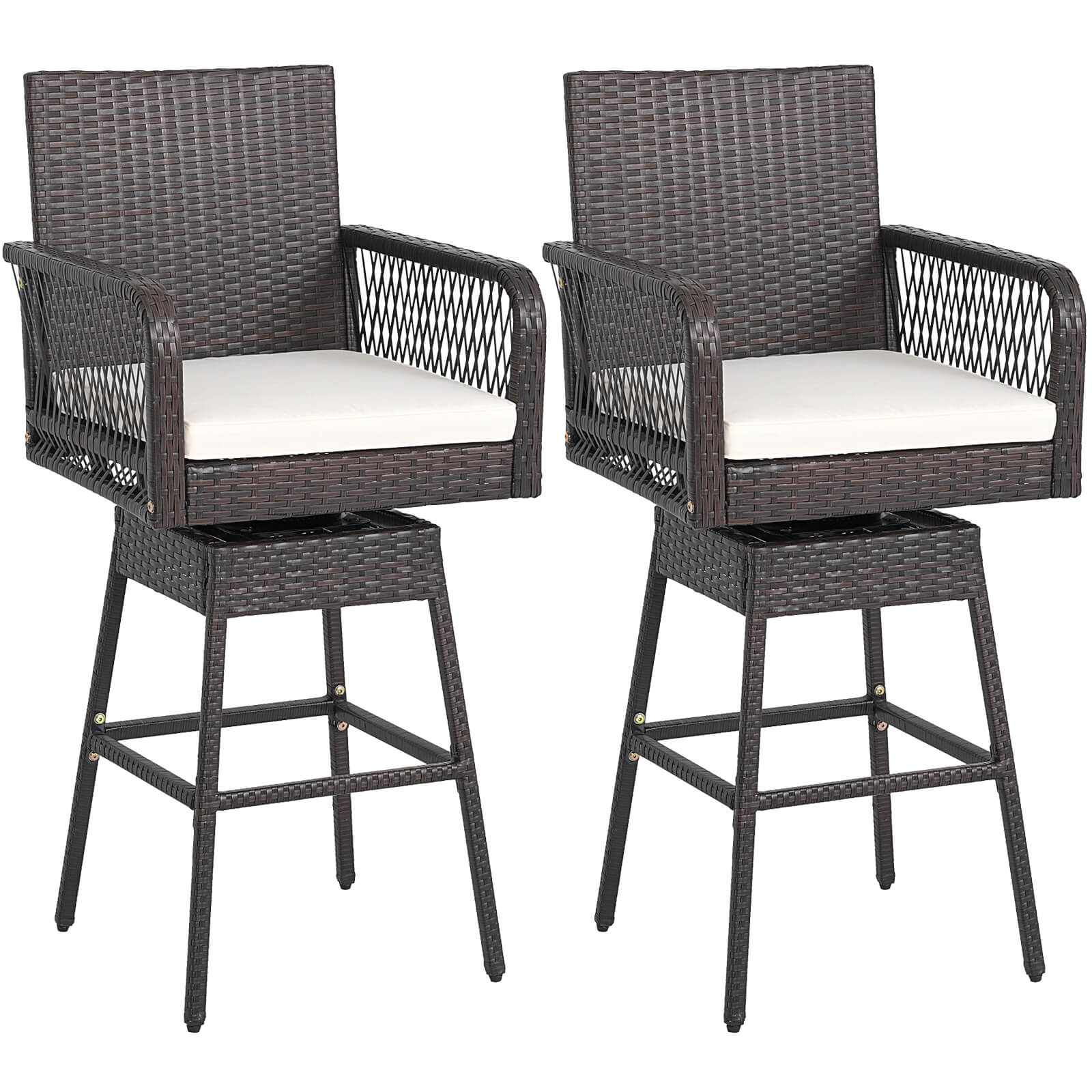 "Costway - 2 PCS 29"" Patio 360° Swivel Bar Stool with Cross-Woven Armrests Footrest Metal Frame - Mix Brown,Off White" price history on PriceWatchPro