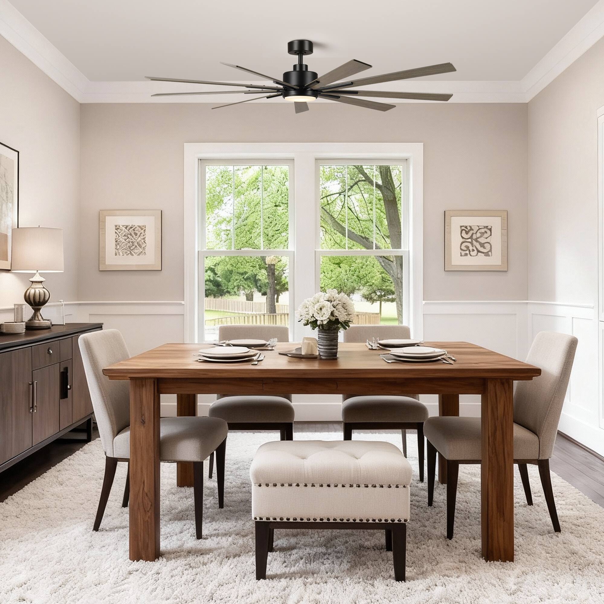 Angle. Parrot Uncle - 72" Farmhouse Integrated LED Dimmable Windmill Ceiling Fan with Light, Remote and Glass Shade - Matte Black.