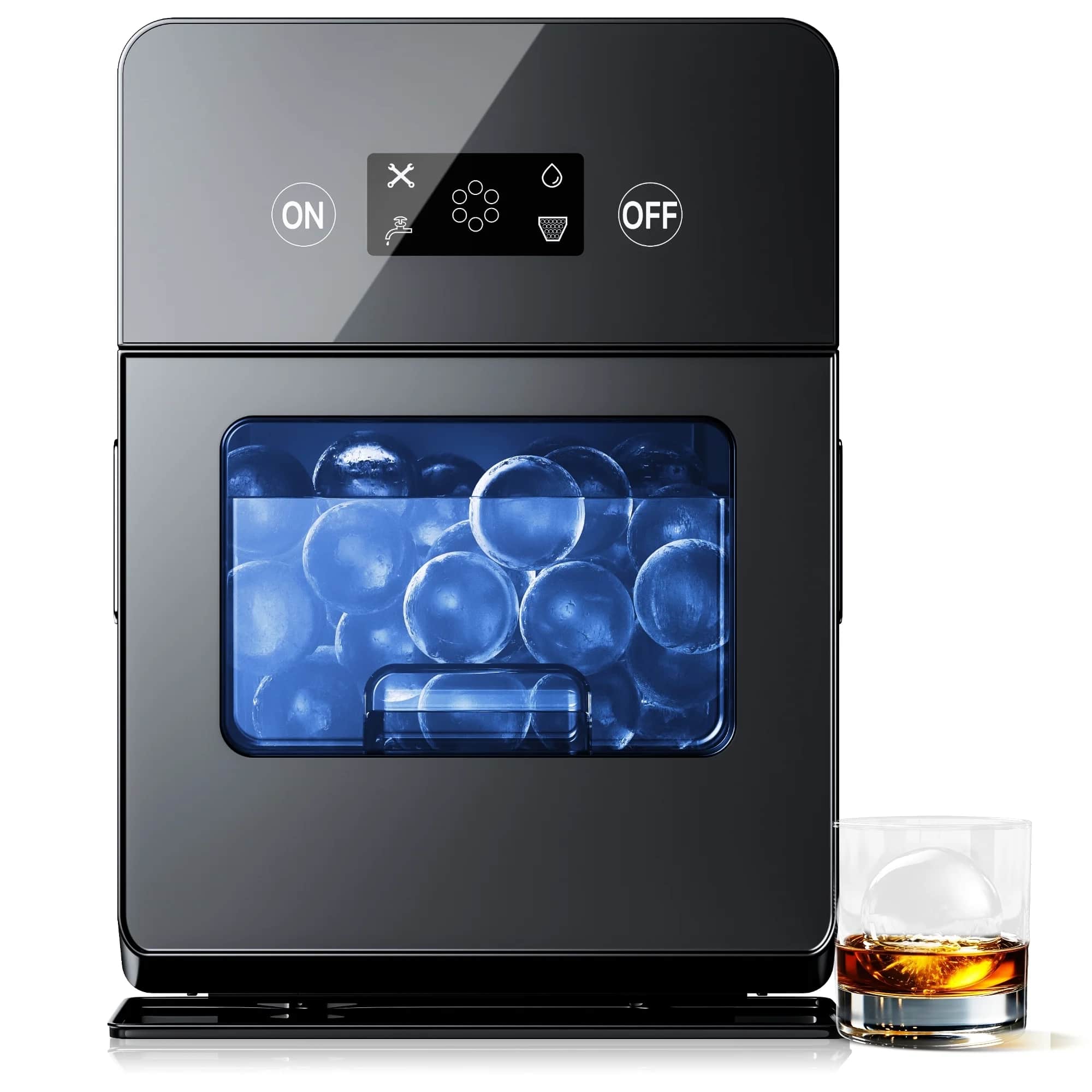Front. SIMZLIFE - Sphere Ice Maker Countertop, 150Pcs/day,4Pcs Ready in 38Mins, Self-Cleaning, Ball Ice Maker Machine for Whiskey/Brandy - Black.