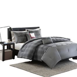Gracie Mills - Elestren Plaid Comforter Set with Freshness Protection - Gray