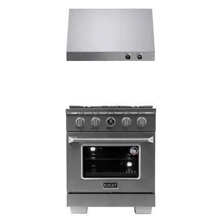 Front. Kucht - 30 in. 4.2 cu. ft. 4 Burners Dual Fuel Range for Propane Gas in Stainless Steel + Under Cabinet Range Hood - Stainless Steel.