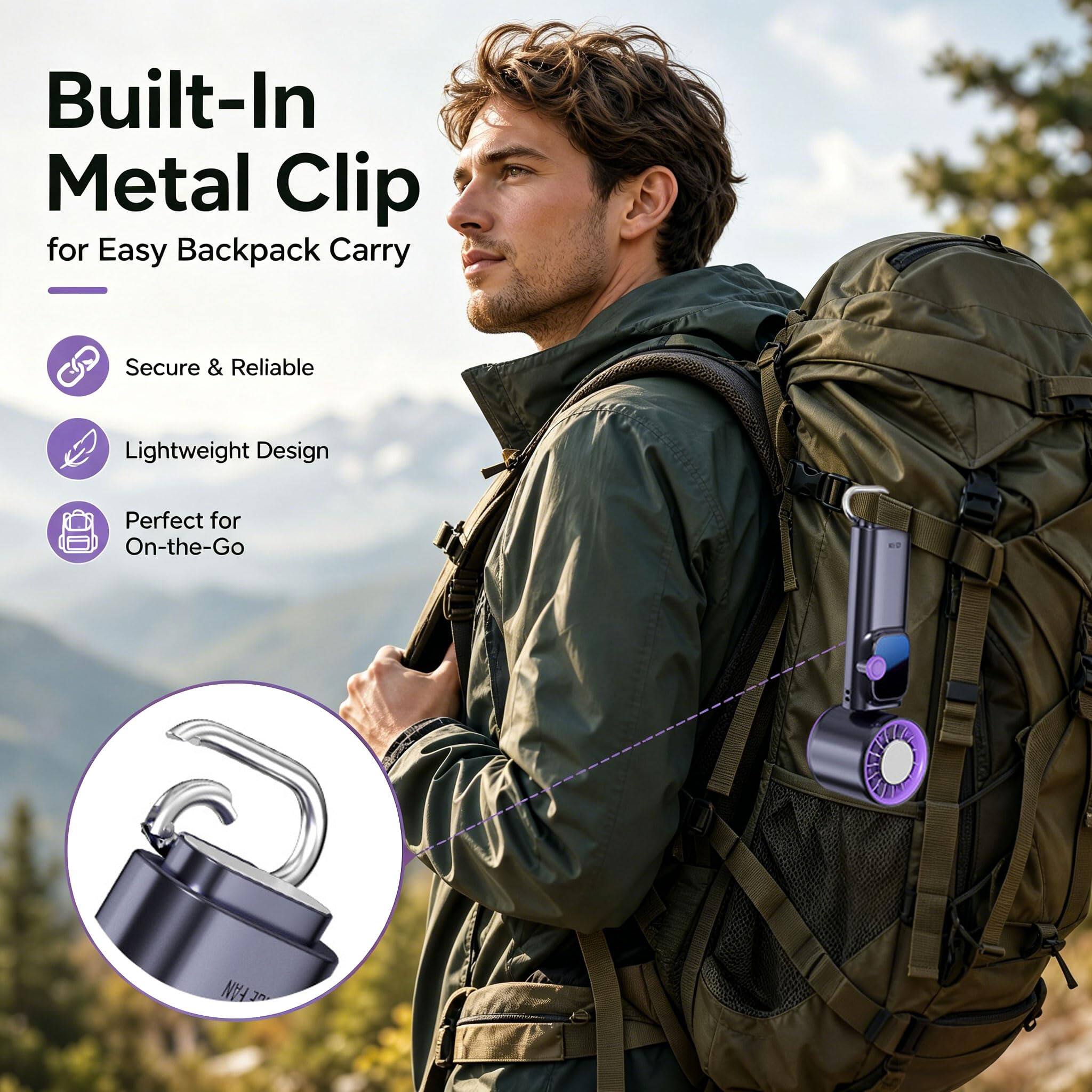 Built-In Metal Clip for Easy Backpack Carry  
Secure & Reliable  
Lightweight Design  
Perfect for On-the-Go