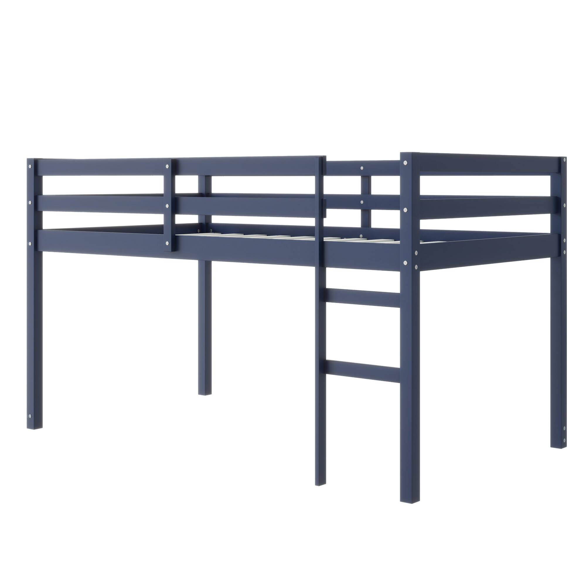 Left. GOODSILO - Solid Wood Twin Loft Bed with Ladder and Strengthened Slats for Enhanced Stability and Space Optimization - Blue.