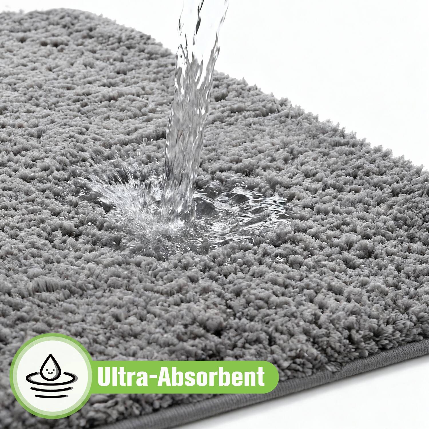 Angle. Garnen - 2x Bathroom Rugs Non Slip Bath Mat, 20"x31" Bathroom Rug, Bath Mats for Bathroom Mat Towel, Washable Soft & Absorbent - Silver Gray.