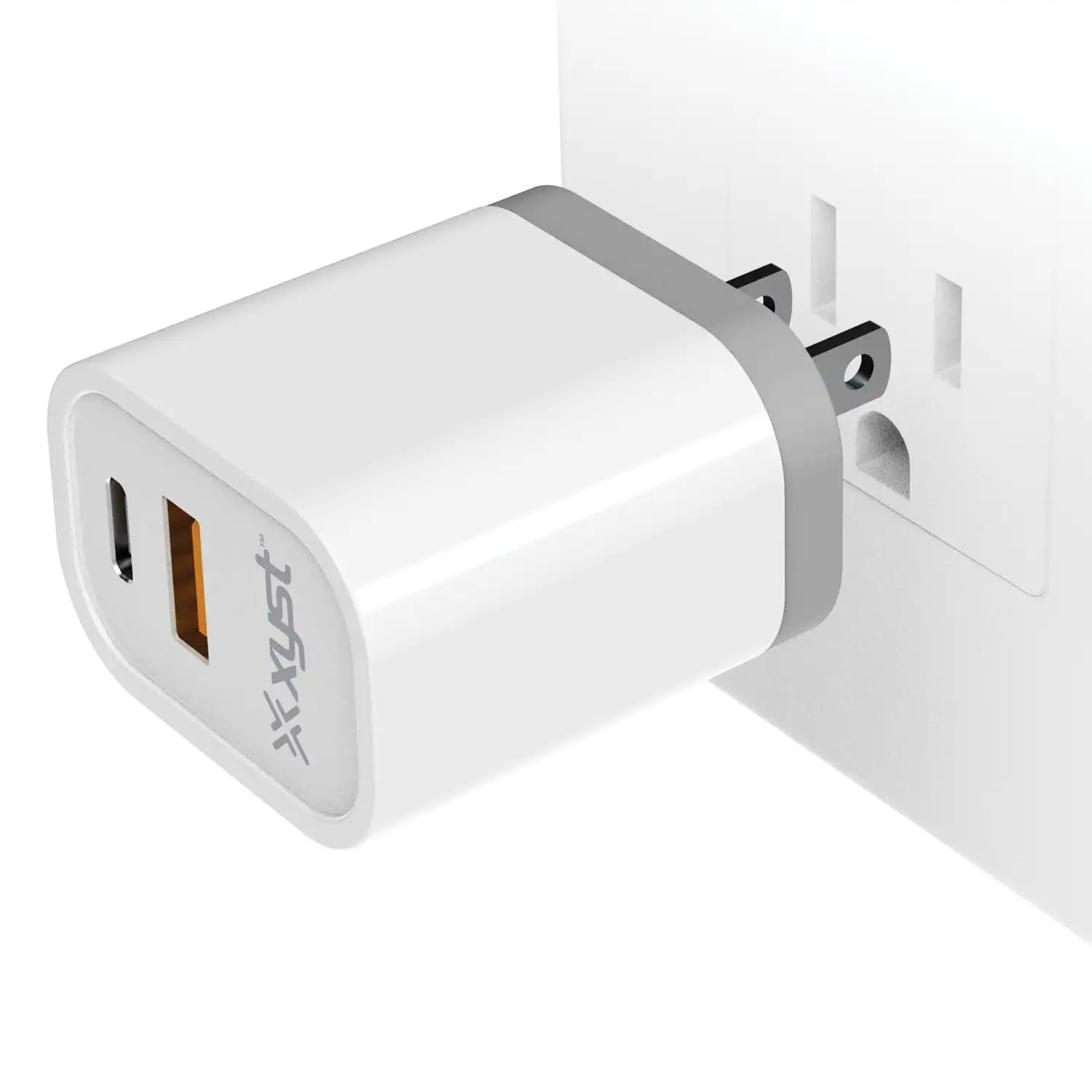 Left. Xyst - 3.4-Amp Dual USB Wall Charger with USB Port and USB Type-C Port - White.