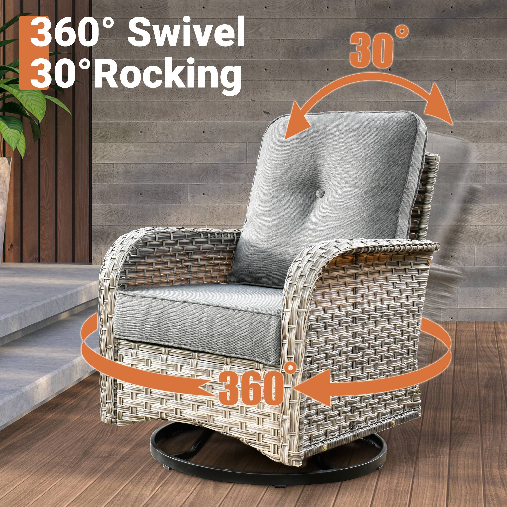 360° Swivel  
30° Rocking