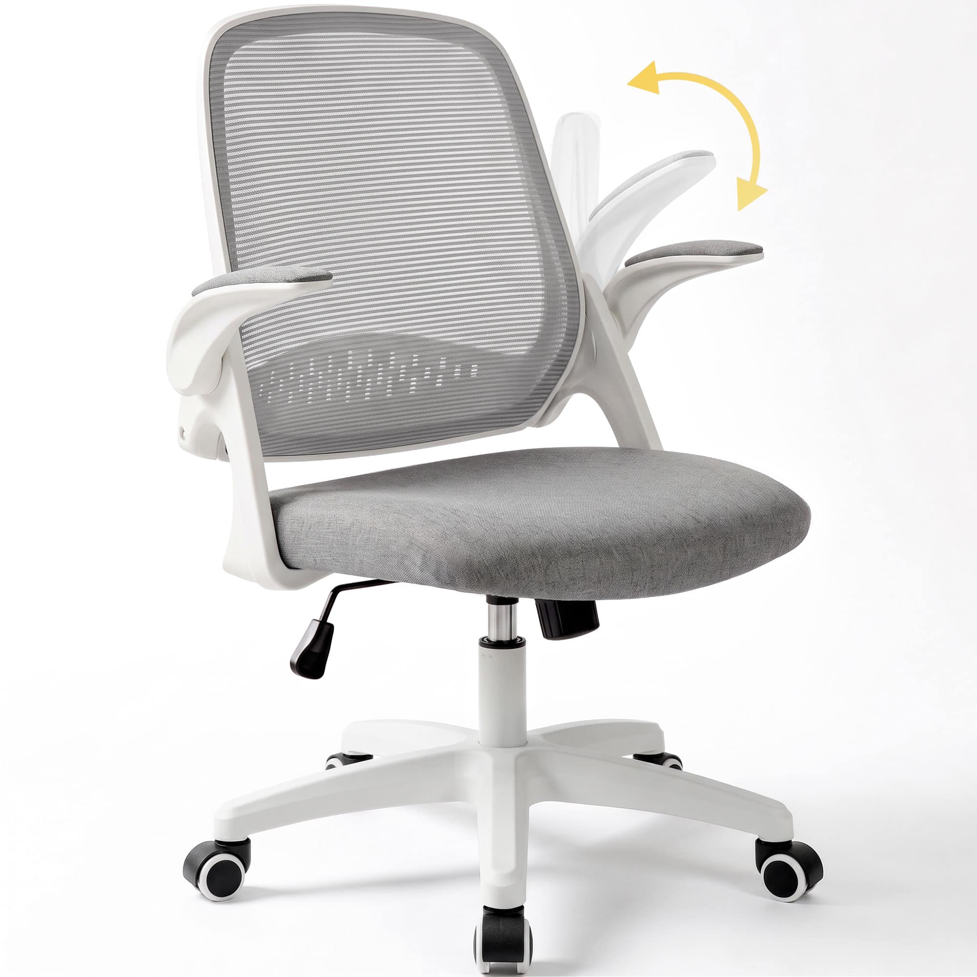 Celtoss - Ergonomic Office Chair, Mesh Back with Flip-Up Arms, Lumbar Support, Adjustable Height & Rolling Wheels - Plastic Base-Gray