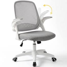 Celtoss - Ergonomic Office Chair, Mesh Back with Flip-Up Arms, Lumbar Support, Adjustable Height & Rolling Wheels - Plastic Base-Gray