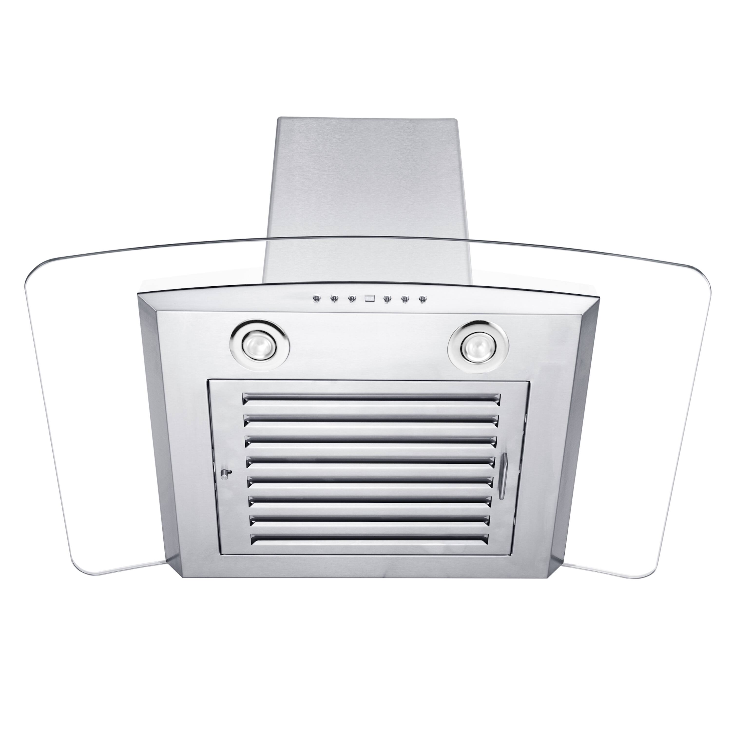 Left. ZLINE - ZLINE 30 in.  Wall Mount Range Hood in Stainless Steel & Glass with Crown Molding (KZCRN-30) - Stainless Steel.