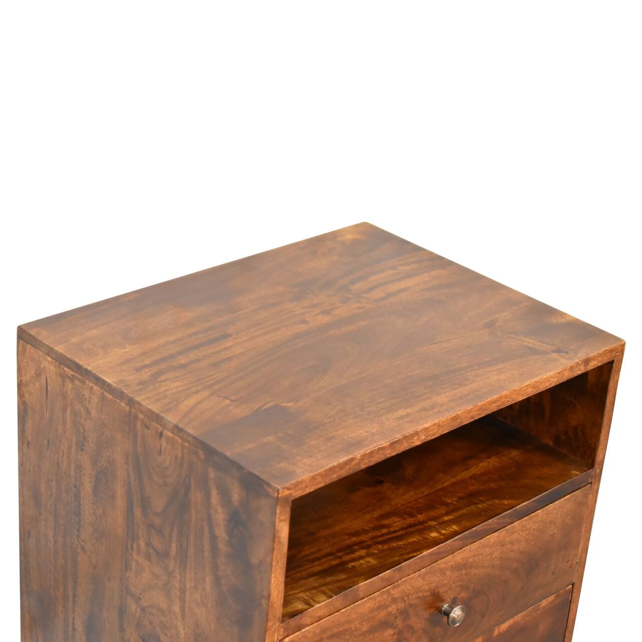 Alt View 2. Artisan Furniture - Artisan Furniture Solid Wood Classic Chestnut Nightstand, 2 Drawers, 1 Open slot, Nordic Legs, Dark Brown - Chestnut.
