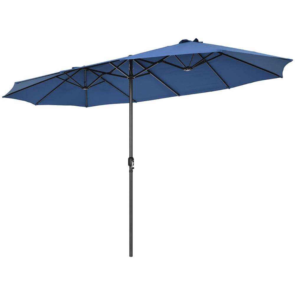 Back. Kadyn - 15 Feet Patio Double Sided Umbrella with Hand Crank System Navy Outdoor Table Umbrella Yard Umbrella Outdoor Patio Umbre - Blue.