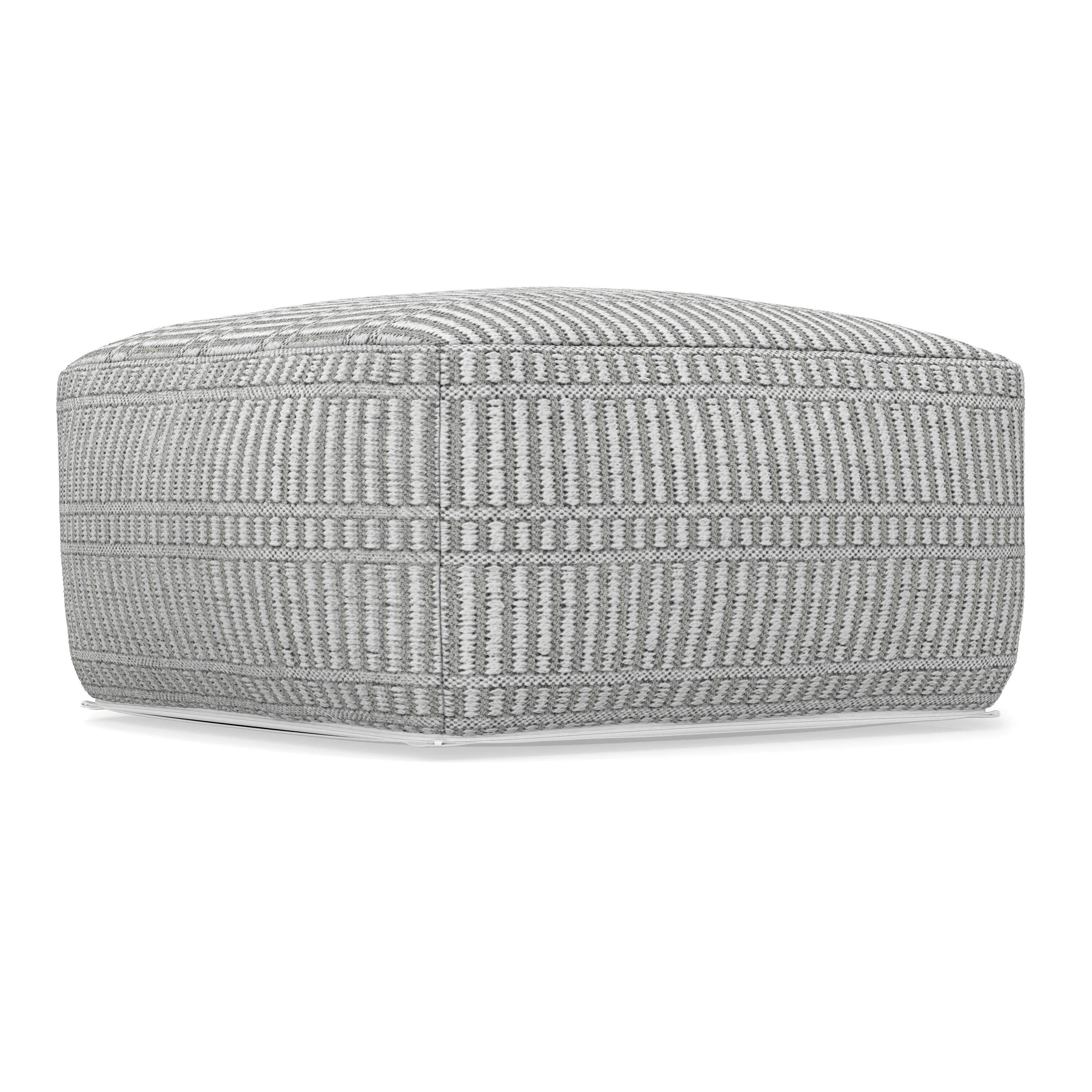 Alt View 1. Simpli Home - Safford 20 inch Wide Boho Outdoor/Indoor Square Pouf in Grey/White Recycled Polyester, Assembled - Grey, White.