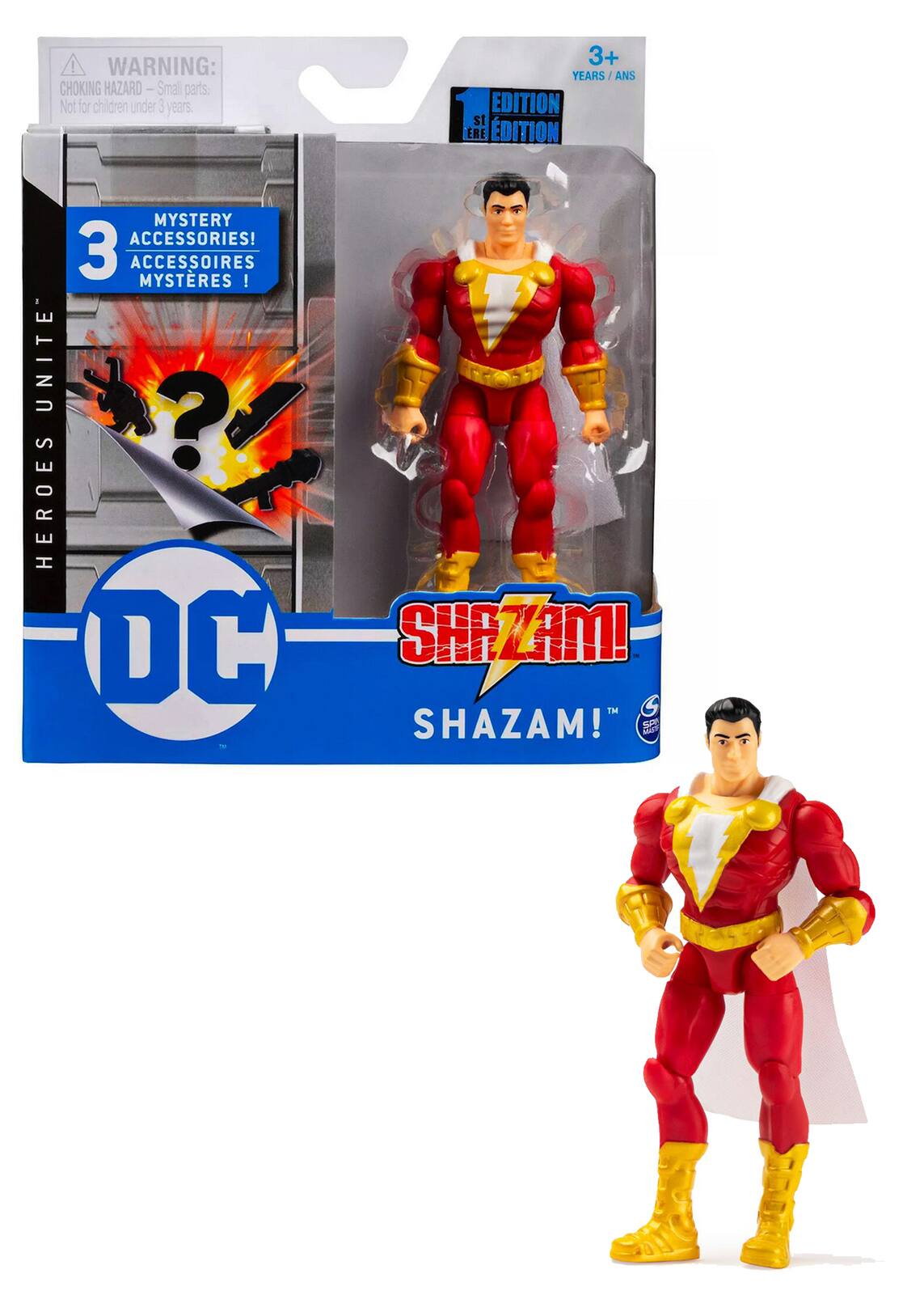 **WARNING: CHOKING HAZARD - Small parts. Not for children under 3 years.**

**3+ YEARS / ANS**

**EDITION STÉRE**

**3 MYSTERY ACCESSORIES! ACCESSOIRES MYSTÈRES !**

**HEROES UNITE**

**DC**

**SHAZAM!**

**SHAZAM!**