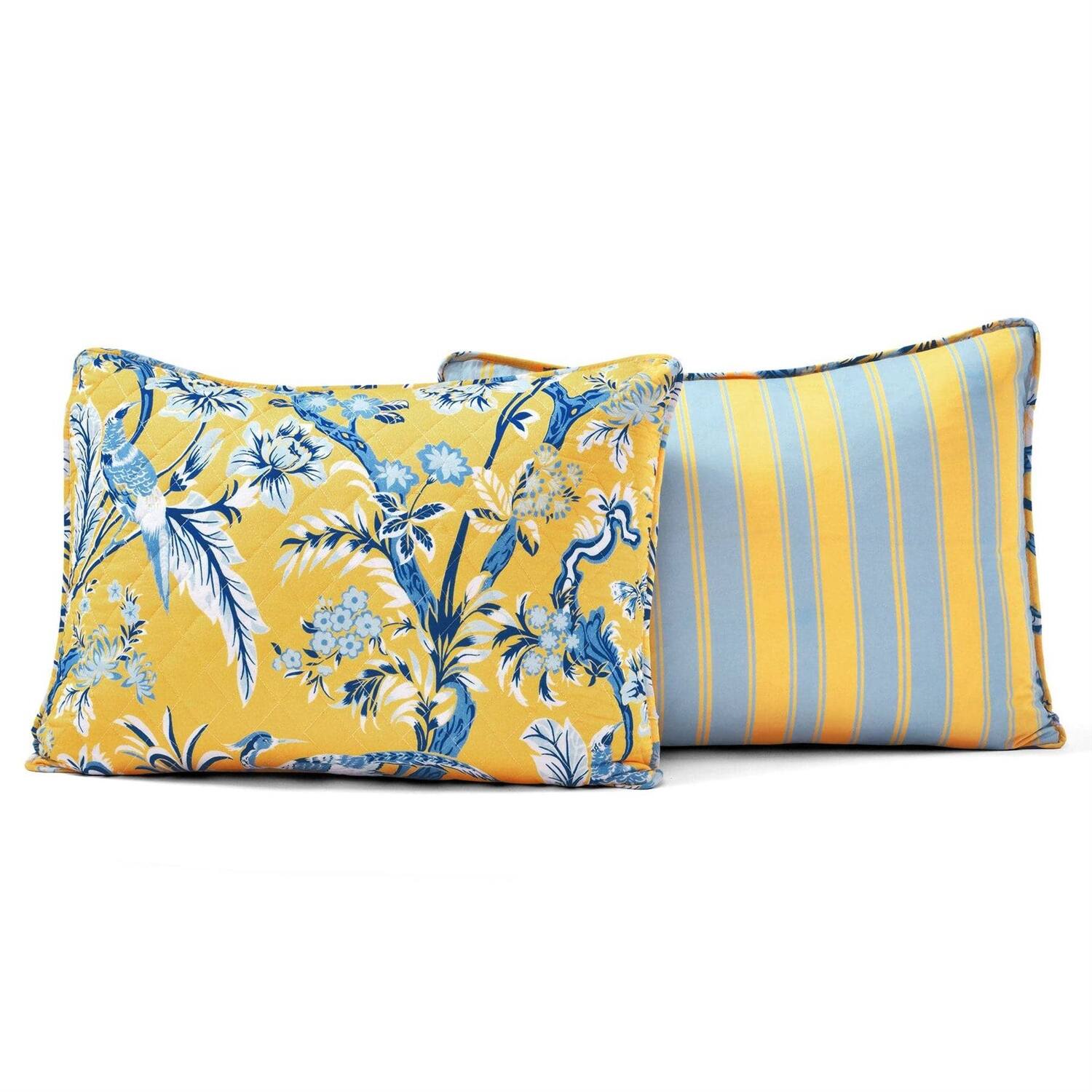 Alt View 1. Hivvago - King Size Lightweight Peacocks Polyester Quilt Set Yellow Blue - Yellow Blue.