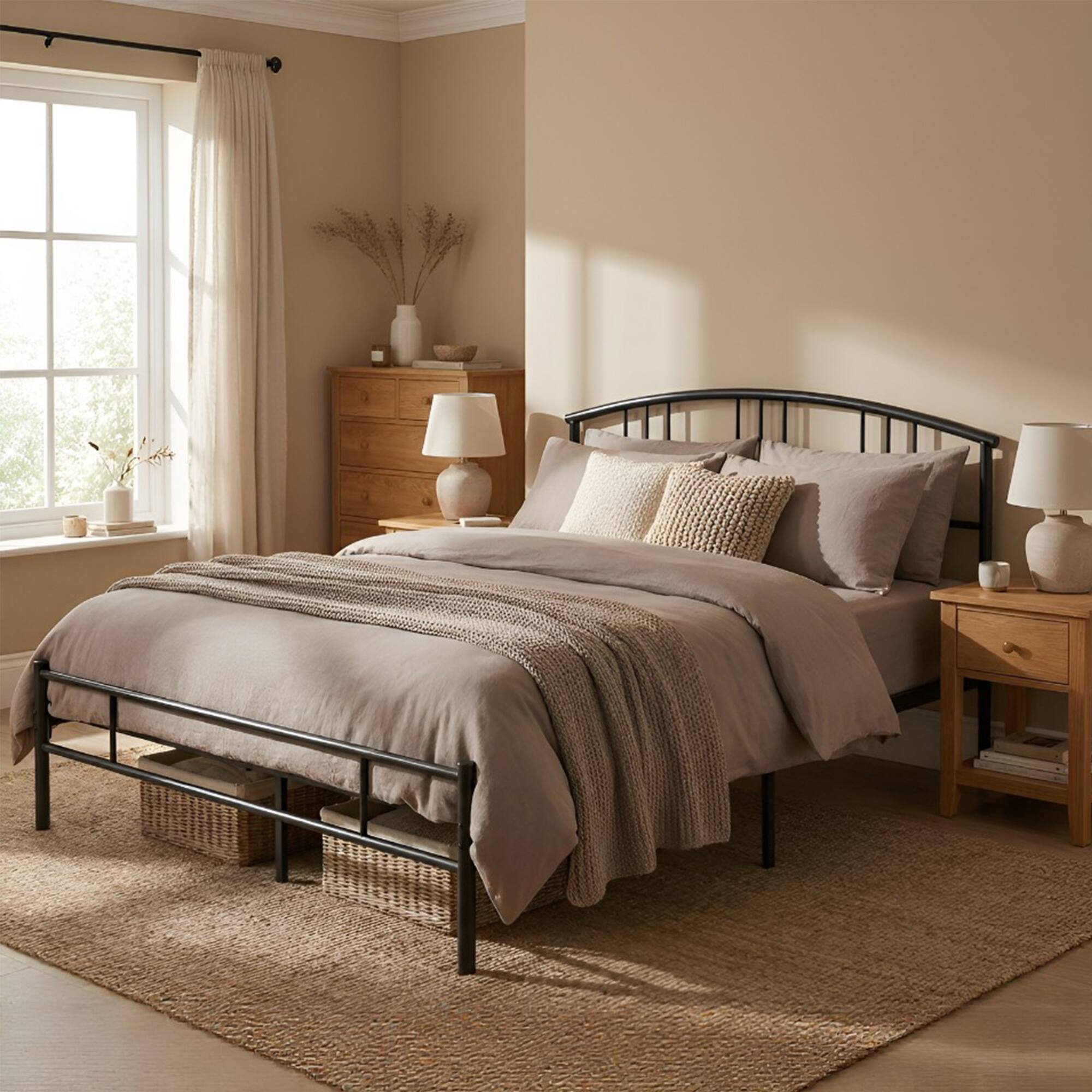 Alt View 3. Vecelo - Queen Metal Bed Frame - 12.4" Underbed Storage, Noise Free & No Box Spring Needed, 82.44x60.71 Inch - Black.