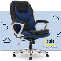 Serta - Amplify Work or Play Ergonomic High-Back Faux Leather Swivel Executive Chair with Mesh Accents - Black and Cobalt Blue - Front_Zoom