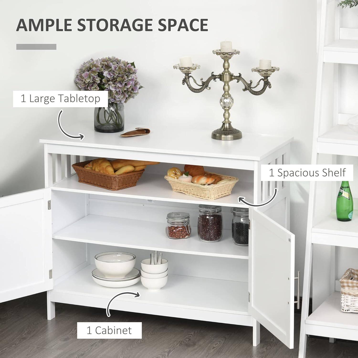 AMPLE STORAGE SPACE

1 Large Tabletop

1 Spacious Shelf

1 Cabinet