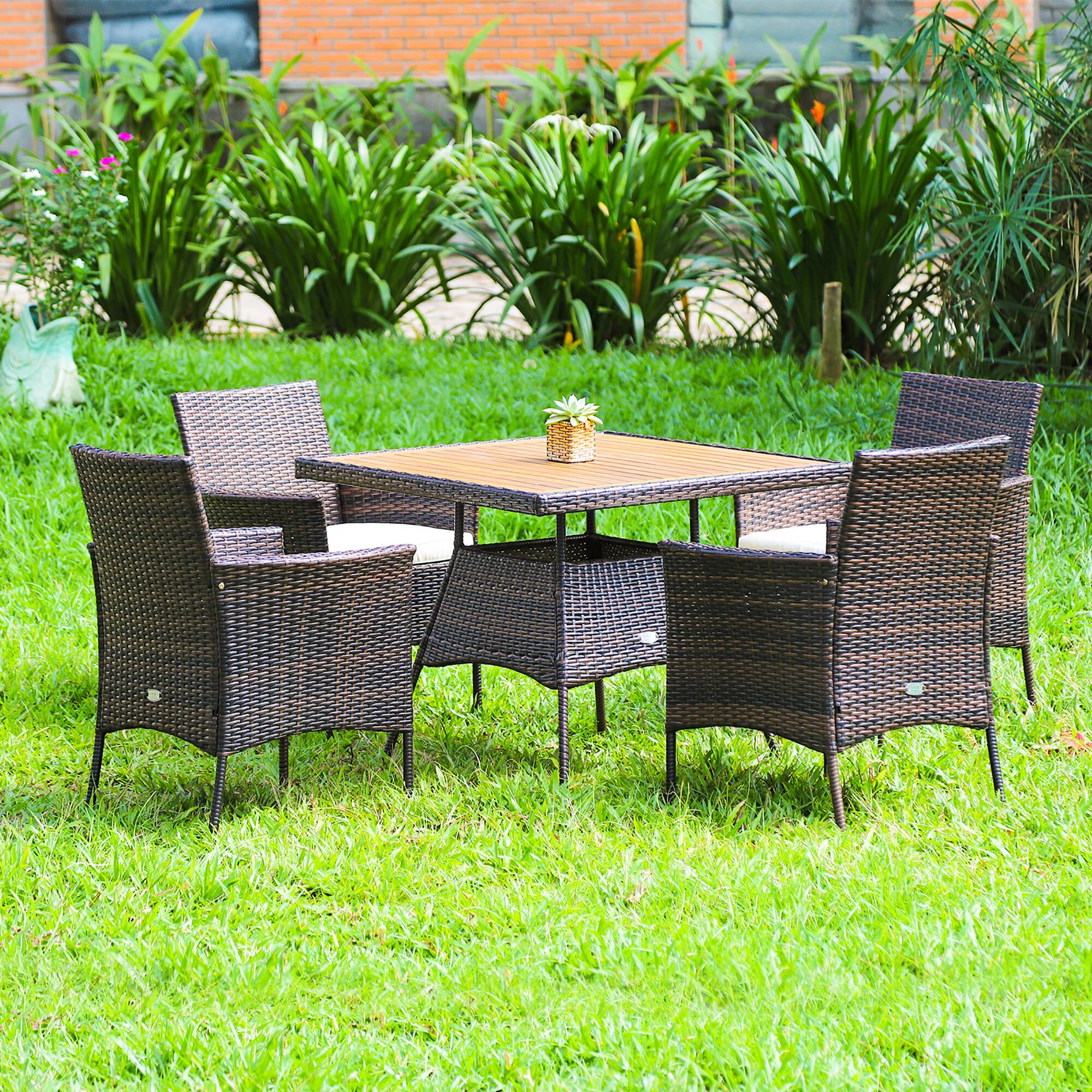 Alt View 1. Costway - Costway 5PCS Patio Rattan Dining Furniture Set Arm Chair Wooden Table Top - Mix brown.
