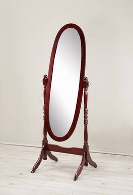 BreeBe - Traditional Queen Anna Style Wood Floor Cheval Mirror, Finish - Cherry