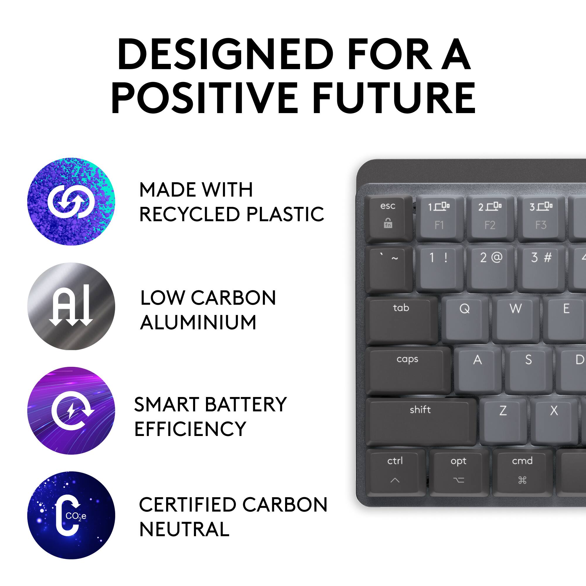 Designed for a Positive Future: Made with Recycled Plastic. Low Carbon Aluminum. Smart Battery Efficiency. Certified Carbon Neutral.