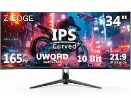 Z Z-Edge - UG34I 34" Ultra Wide 21:9 WQHD 3440x1440 165Hz 1ms IPS Curved Gaming Monitor, 1.07B Colors, HDMI2.0 x2, DP1.4 x2 - Black
