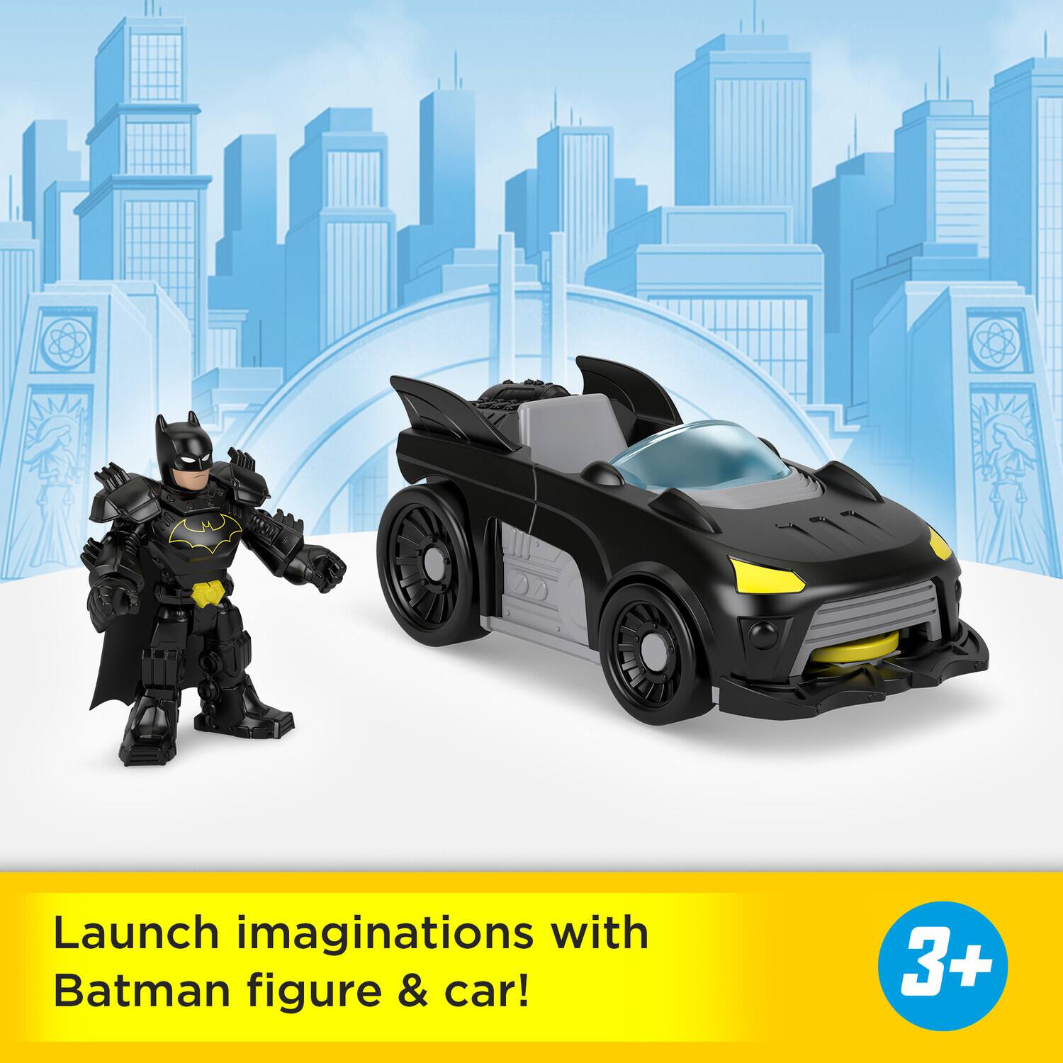 Launch imaginations with Batman figure & car!  
3+