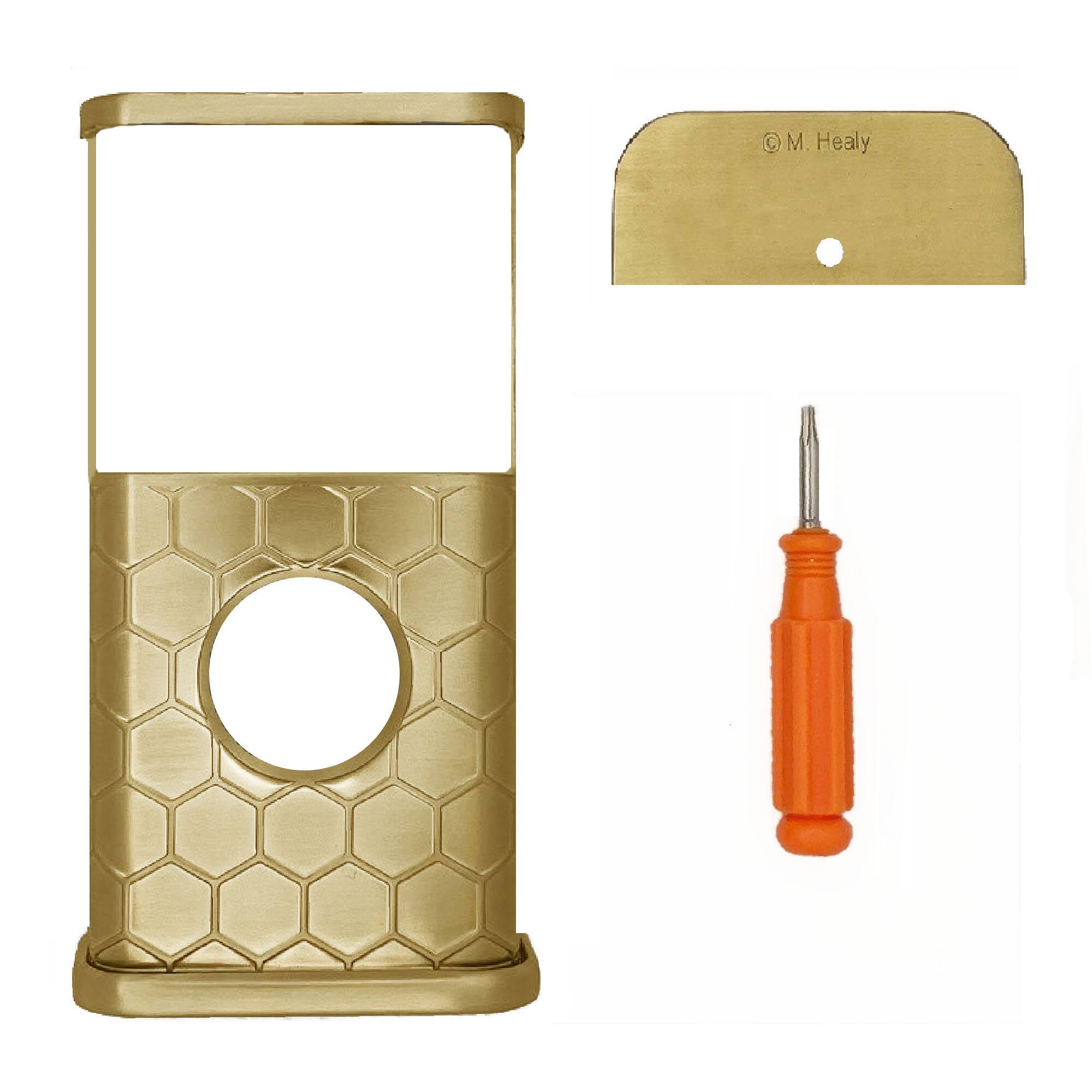 Back. Michael Healy - Honeycomb Video Doorbell Cover (Ring 3, 3 Plus, 4, Battery Plus and Battery Pro) - Satin Brass.