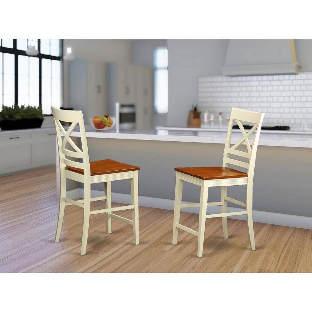 Left. East West Furniture - Quincy Counter Height Stools With X-Back in Buttermilk and Cherry Finish - Buttermilk & Cherry.