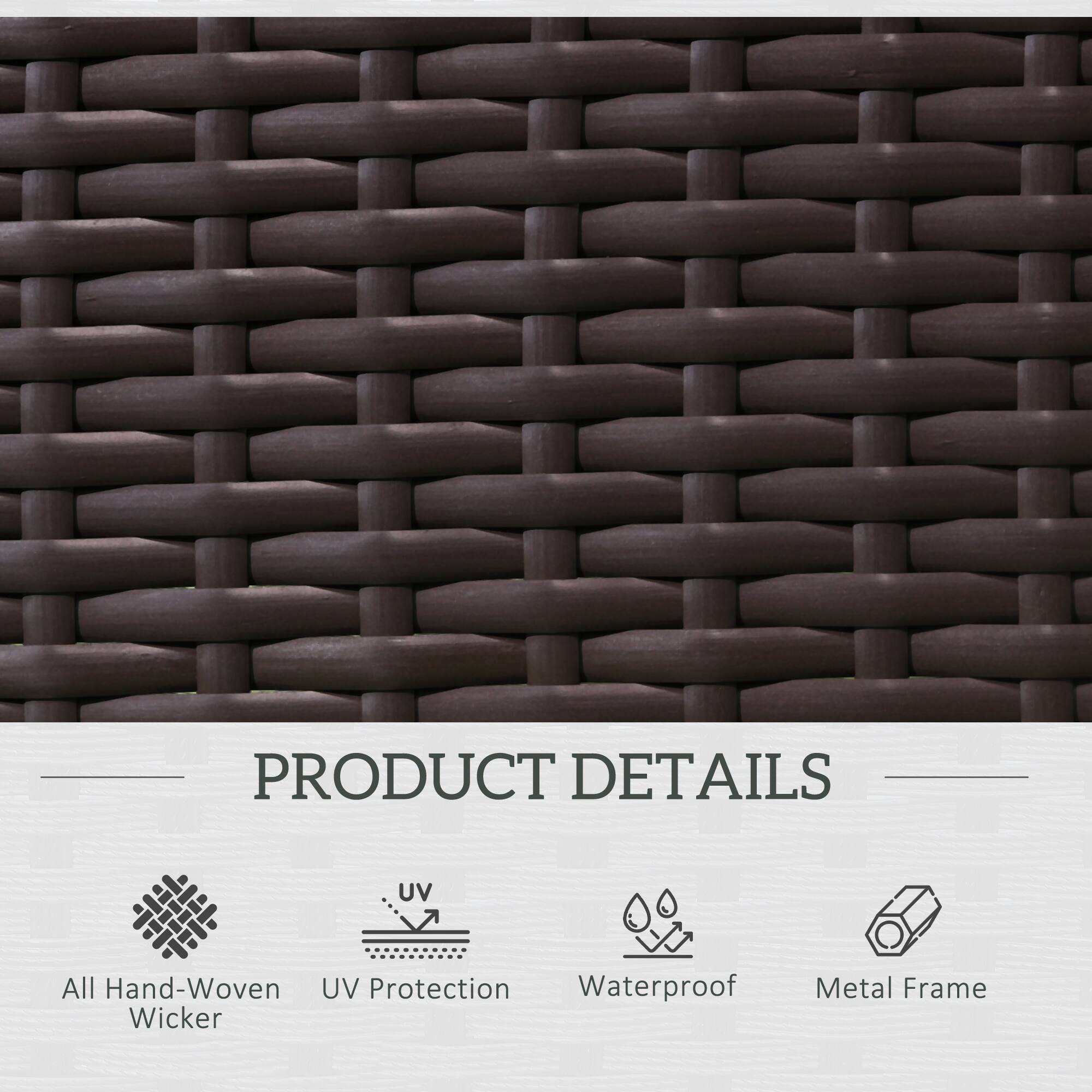 PRODUCT DETAILS

- All Hand-Woven Wicker
- UV Protection
- Waterproof
- Metal Frame
