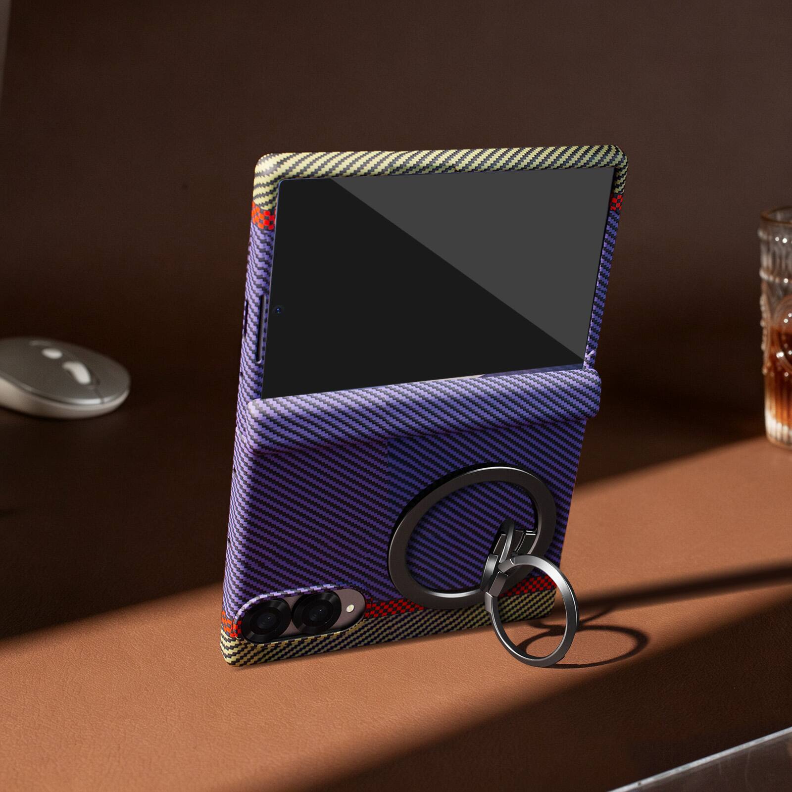 Left. Dteck - Strong Magnetic Case for Samsung Galaxy Z Fold 8 with Removable Ring Stand, Full Hinge Protection with Screen Cover - Purple.