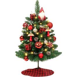RTMB - 2ft Mini Tabletop Christmas Tree with Lights, Gnome, and DIY Ornaments - Green