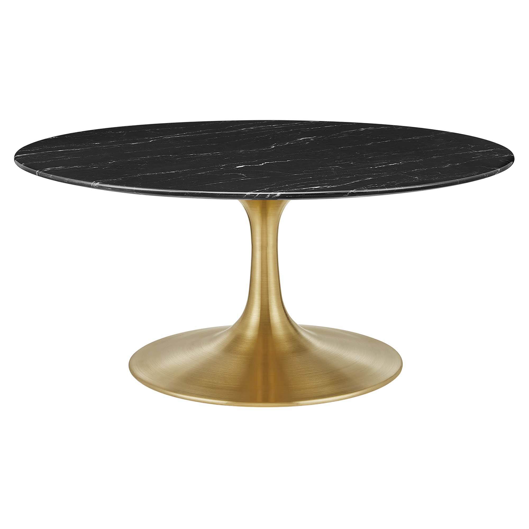 Angle. Modway - Lippa Round Artificial Marble Coffee Table - Gold Black.