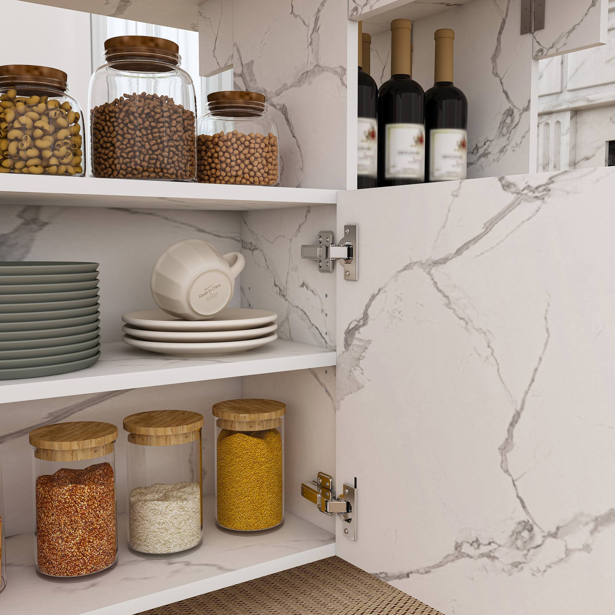 Left. GOODSILO - Space-Saving Foldable Multi-Purpose Table with Integrated Storage Shelves and Locking Wheels - White.