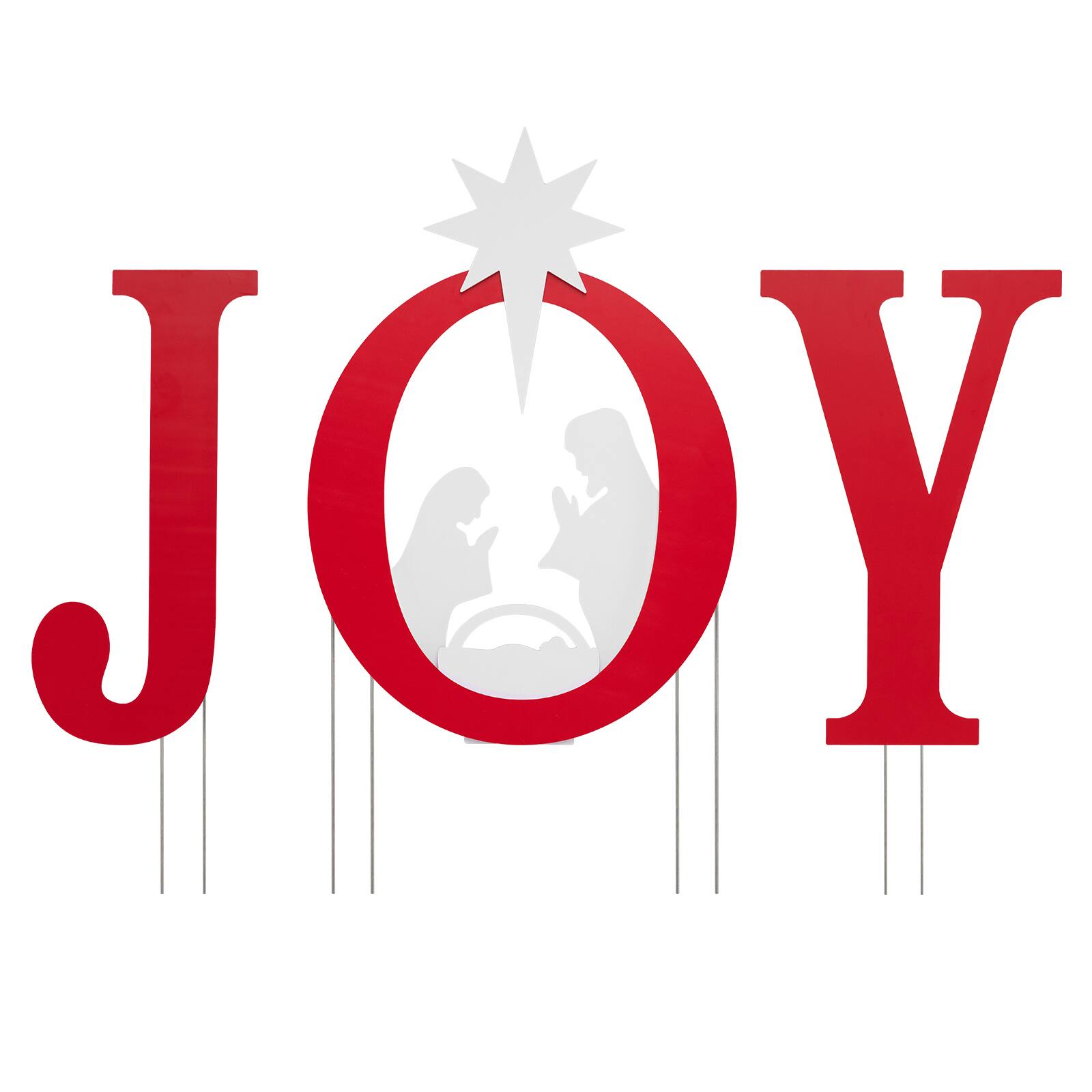 Alt View 1. Costway - Costway 3 PCS JOY Nativity Christmas Yard Sign Set, Holy Family Silhouette - Red & White.