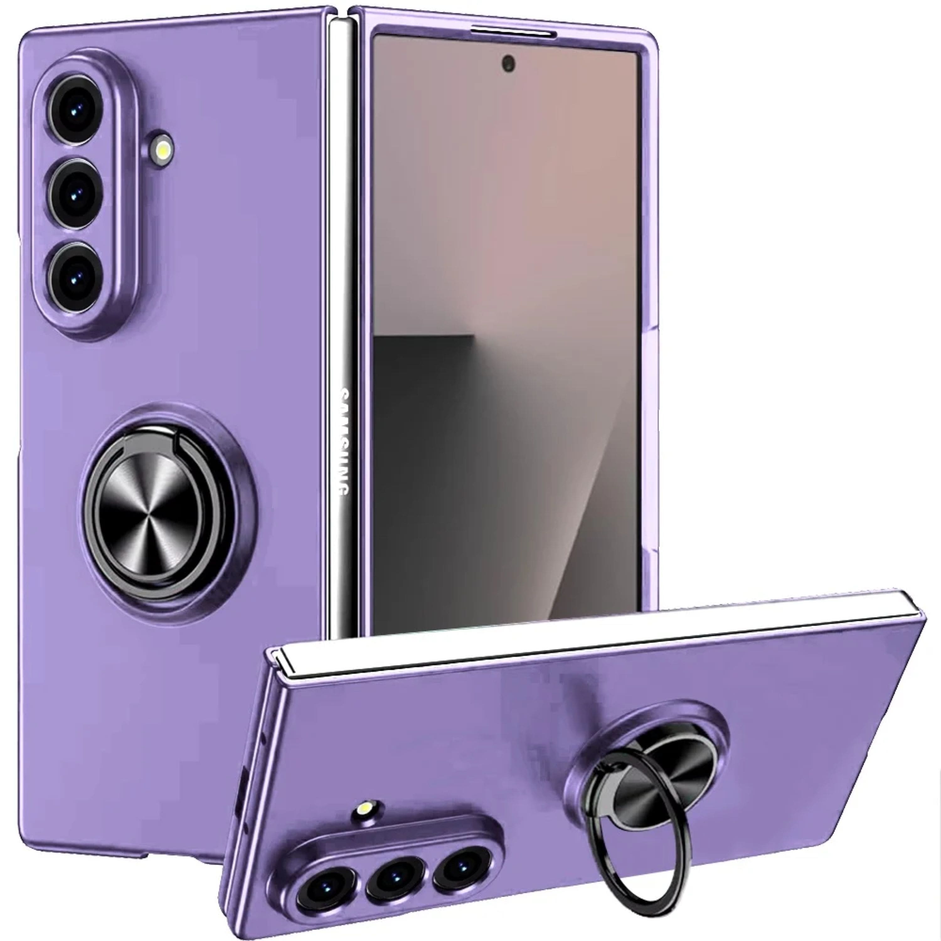 Kitcheniva - Rubberized Matte Hybrid Case With Metal Ring Stand & Tempered Glass For Samsung Galaxy Z Fold 7 - Light Purple price history on PriceWatchPro