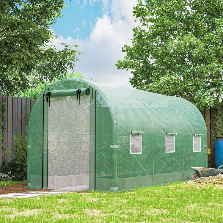 Alt View 1. PULUZ - Hoop House Greenhouse, Walk-in Tunnel Greenhouse with 2 Support Rods, Zippered Roll-up Mesh Door, 14.6 feetx6.5 feetx6.6 - Green.