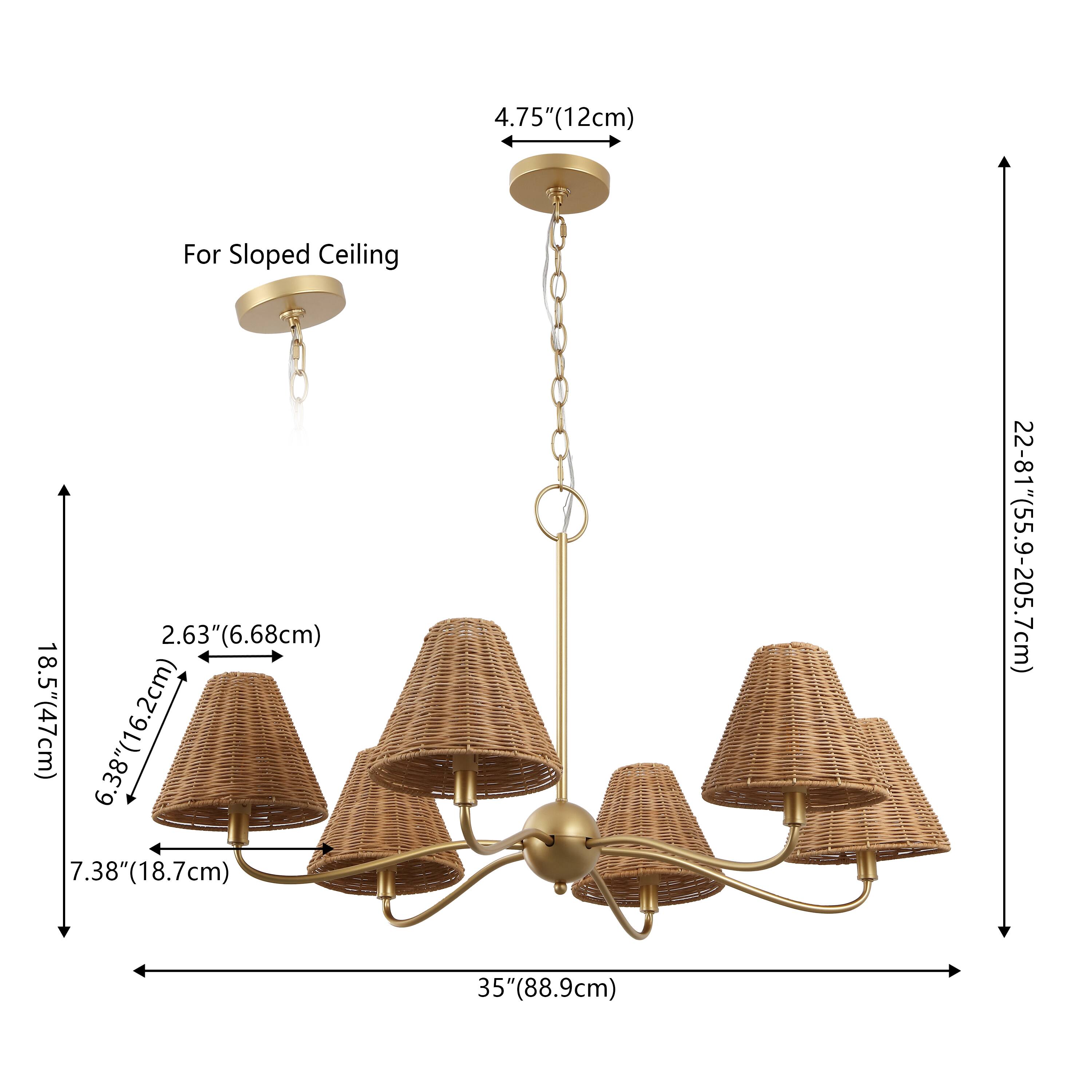 4.75" (12cm)  
For Sloped Ceiling  
2.63" (6.68cm)  
18.5" (47cm)  
6.38" (16.2cm)  
7.38" (18.7cm)  
22-81" (55.9-205.7cm)  
35" (88.9cm)