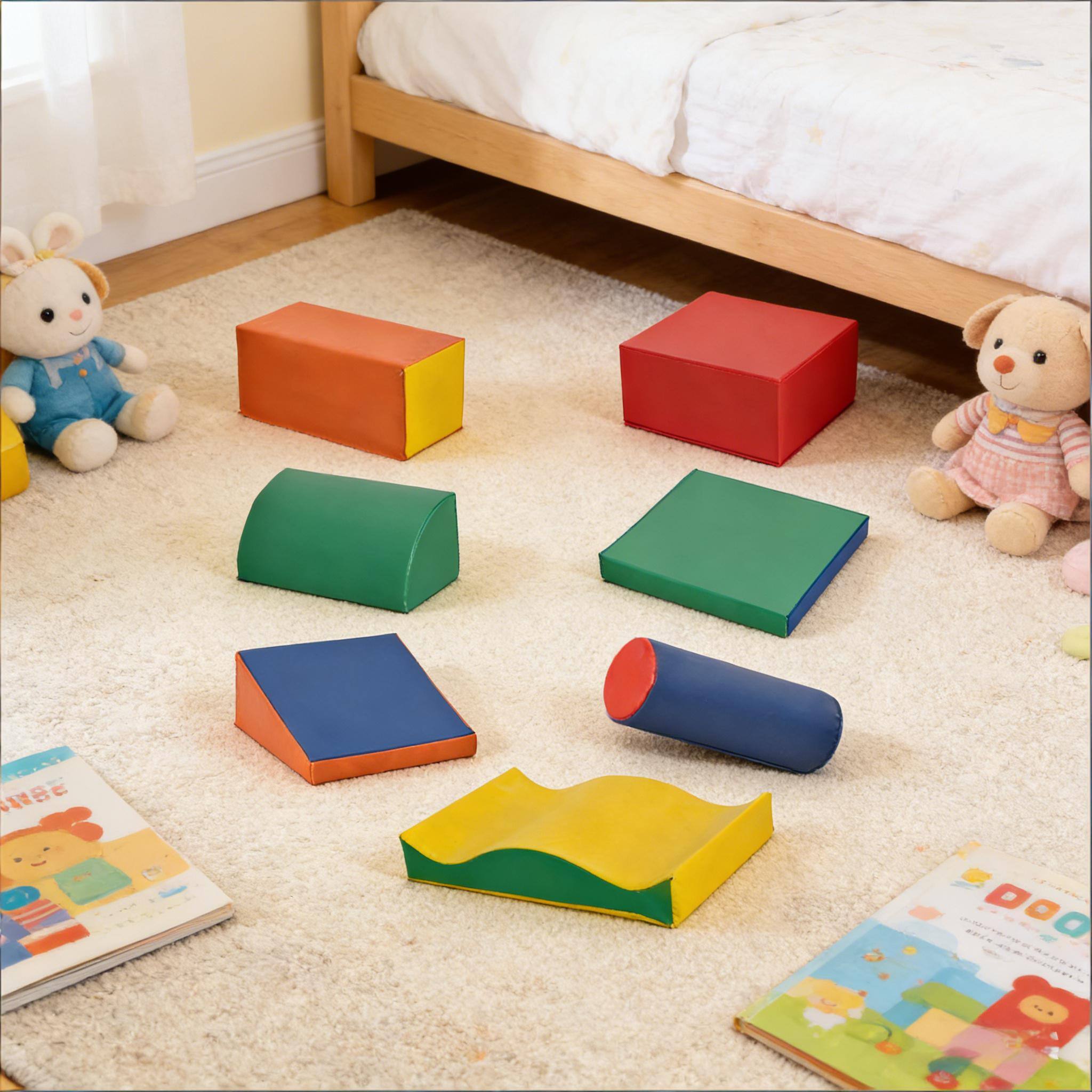 Angle. Siljoy - 7-Piece Baby Soft Climbing Blocks, Colorful Foam Play Set, for Ages 1-3, Washable, Safe, Modular Design - Multicolor.