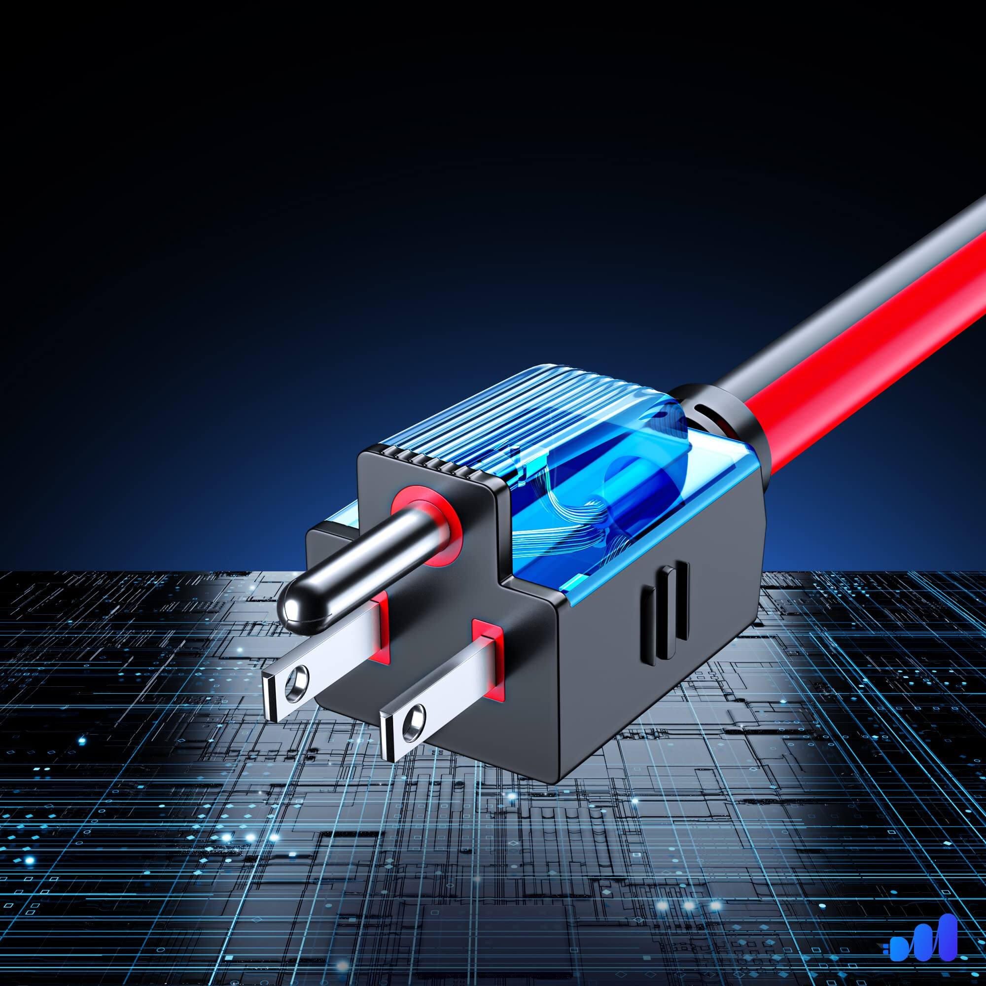 Alt View 3. Maximm - Extension Cord 15 ft, SJTW Extension Cord with Multiple Outlets, 16 Gauge ETL Listed - Black and Red.