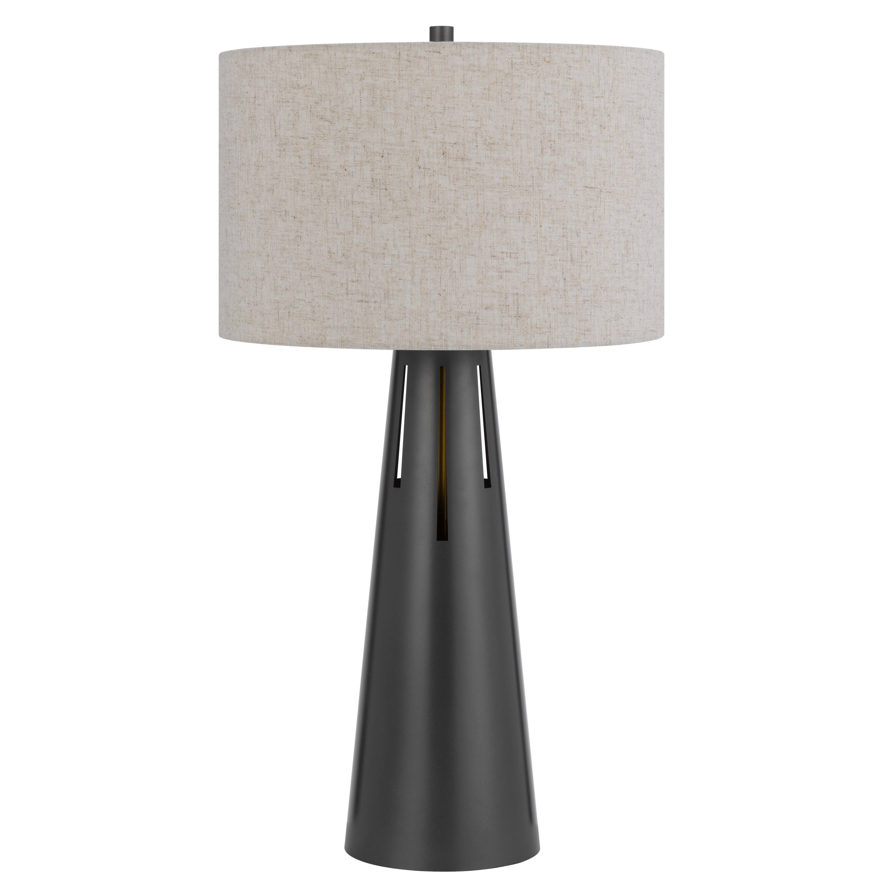 Front. Manhattan Lane - Tiy 30 Inch Table Lamp, Hardback Drum Shade, Iron Cone Base - Gray, Off White.