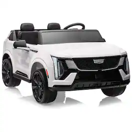 GARVEE - 24V Licensed Cadillac 2-Seater Ride-On Car for Kids, Remote Control, LED Lights, Music, Shock Absorbers, Seatbelts - White