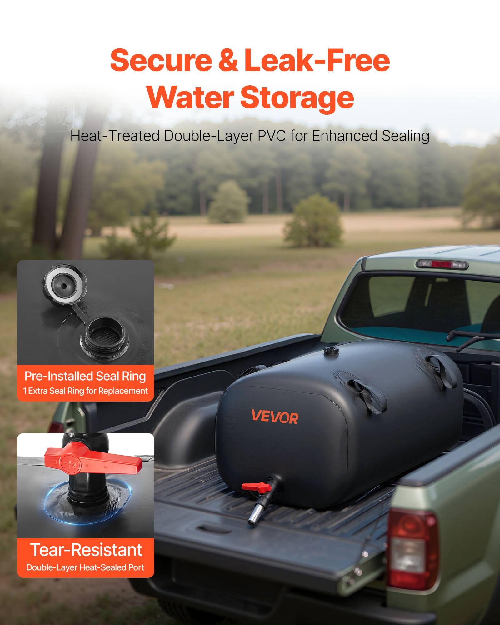 Secure & Leak-Free Water Storage

Heat-Treated Double-Layer PVC for Enhanced Sealing

Pre-Installed Seal Ring
1 Extra Seal Ring for Replacement

Tear-Resistant
Double-Layer Heat-Sealed Port