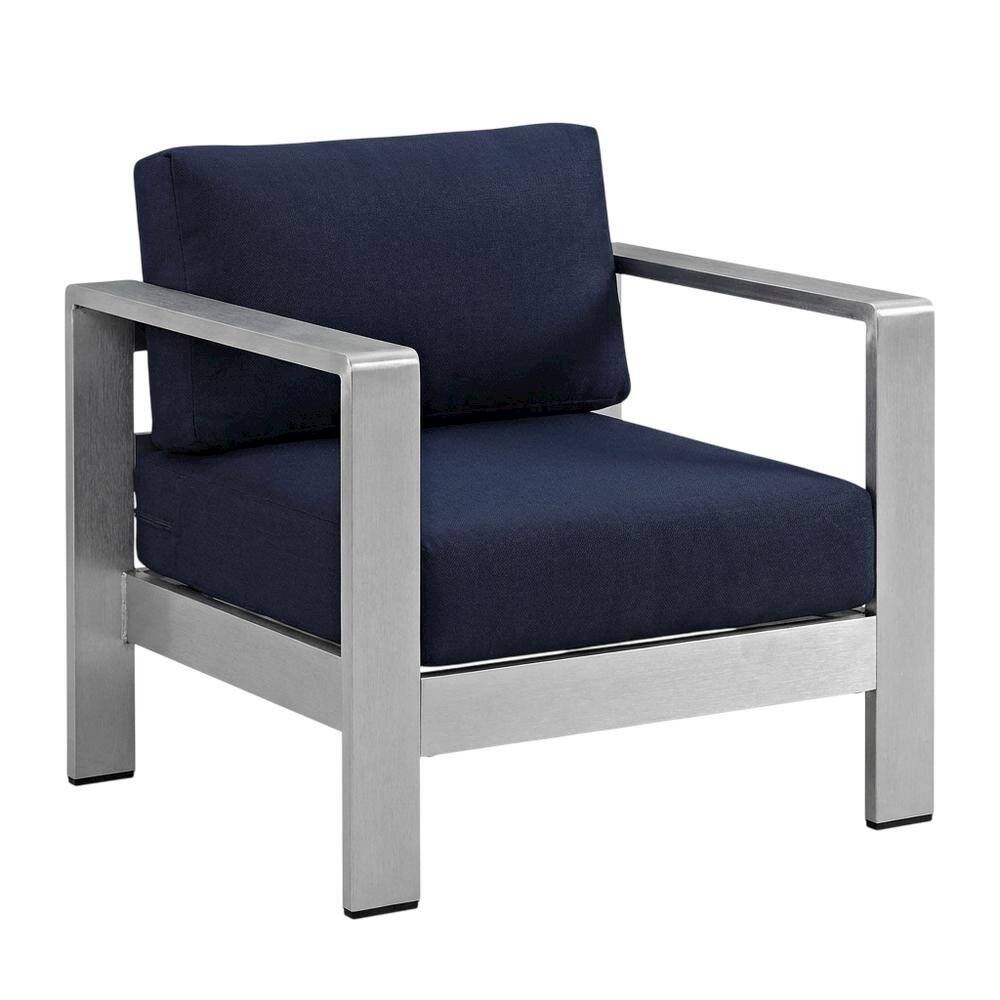 Front. Outdoor Escape - Outdoor Patio Aluminum Furniture Set - Comfortable Seat Cushions, Modern Design - Silver.