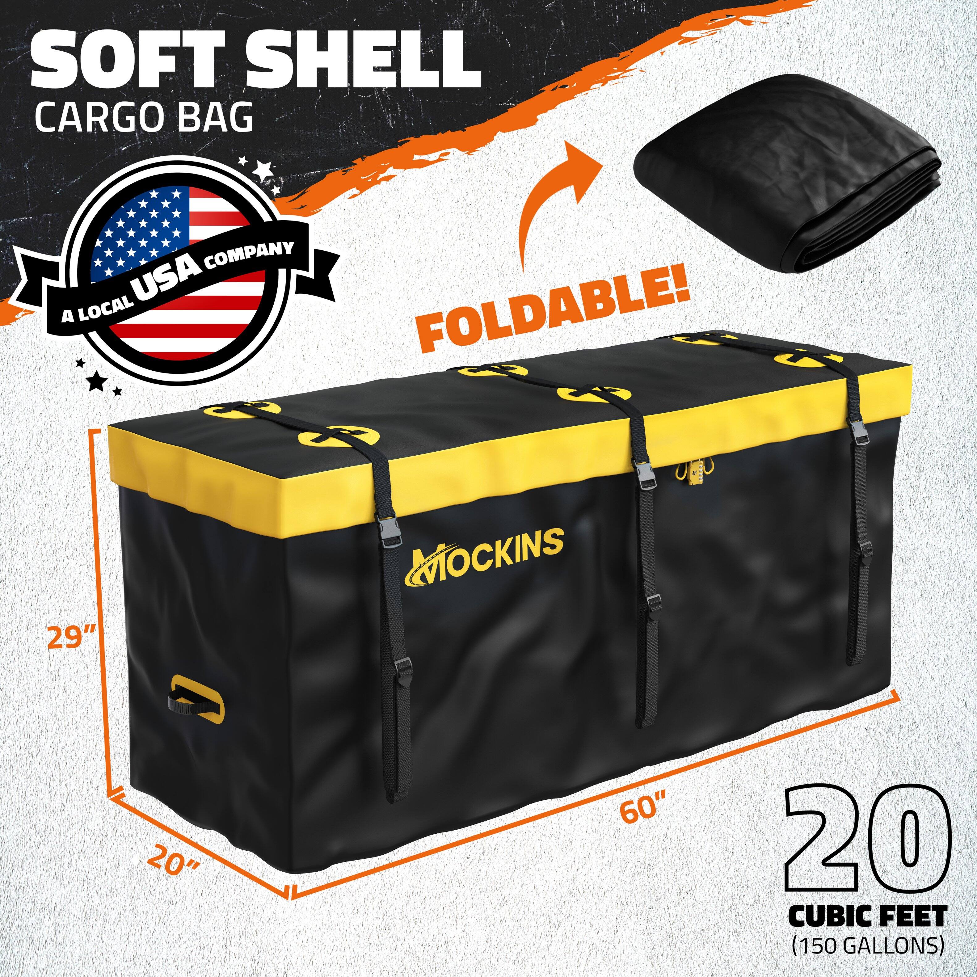 SOFT SHELL CARGO BAG  
A LOCAL USA COMPANY  

FOLDABLE!  

MOCKINS  

29" x 20" x 60"  
20 CUBIC FEET (150 GALLONS)
