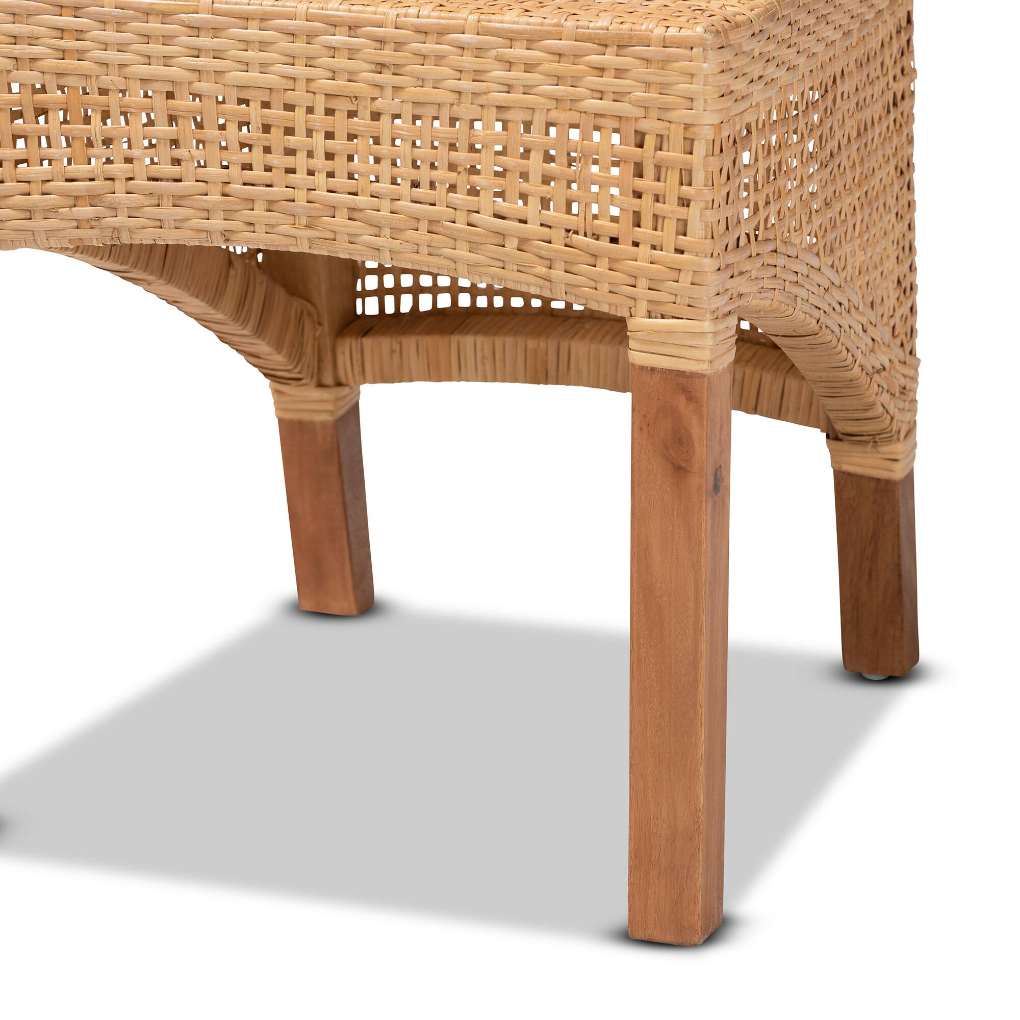 Alt View 1. bali & pari - Moscow Modern Bohemian Rattan and Mahogany Wood 2-Piece Dining Chair Set - Natural Brown/Walnut Brown.